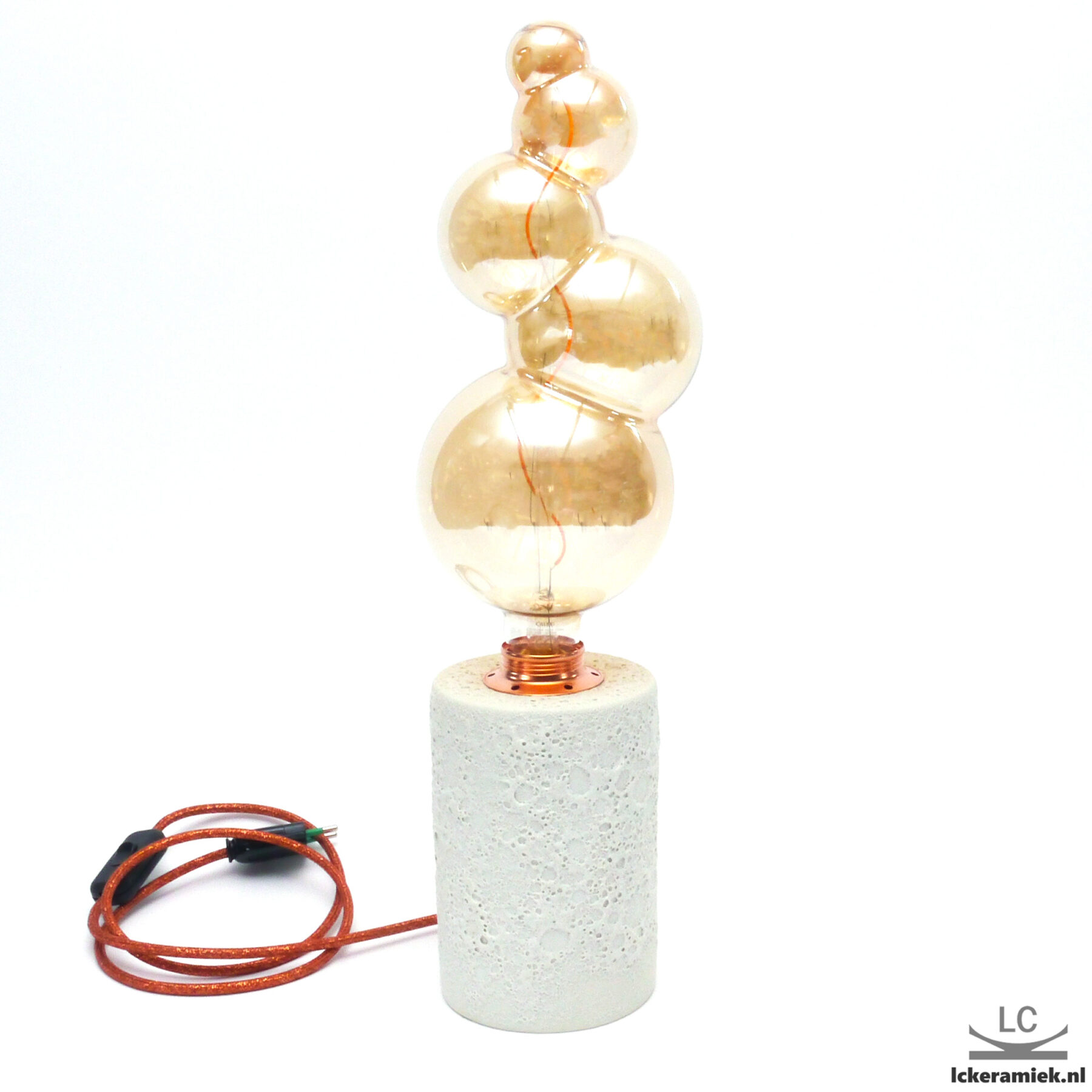 Lampvoet porselein met witte kraters en bellen lamp 48cm hoog