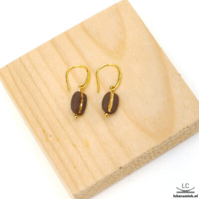 Oorbellen van porseleinen Koffiebonen met echt goud (glanzend) & gold plated sterling zilver
