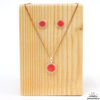Sieraden set ketting met Porseleinen hanger en porseleinen stekers - roze - chirurgisch staal